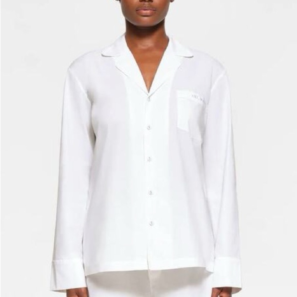 🌻NEW w.tags Skims Spa White Cotton Button Up Sleep Top Size XL
